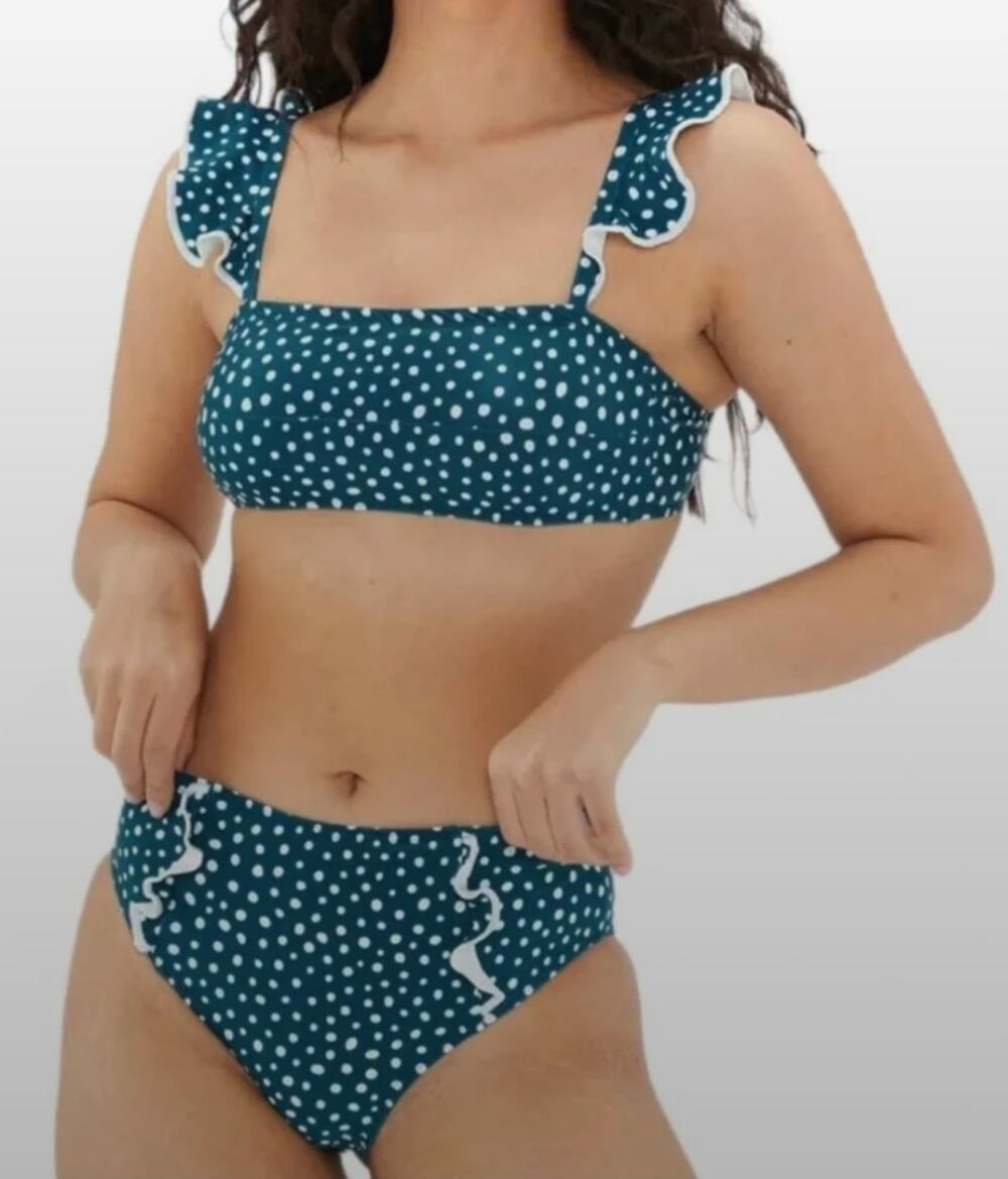 Summersalt Ruffle Oasis Teal Blue Polka Dot Two Piece High Waisted Swimsuit 12